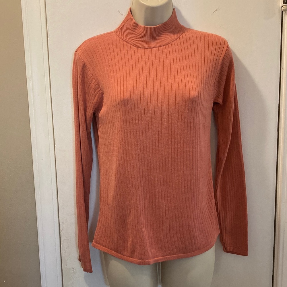 Vintage Jack Mulqueen Small silk Ribbed Pumpkin Long Sleeve Turtleneck 25-398-1